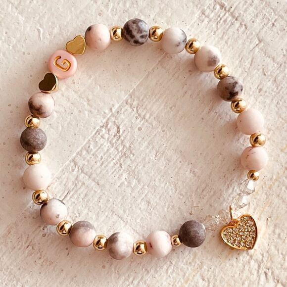 14k Gold Heart Personalized Initial Bracelet - Picture 1 of 1